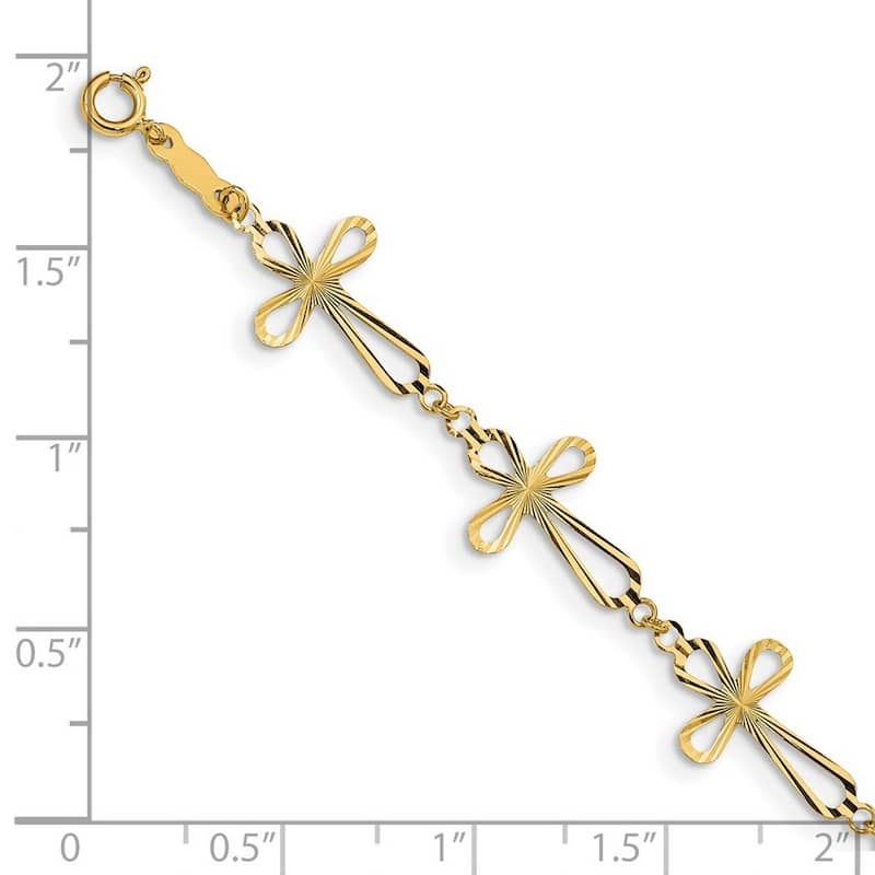 Curata 14k Yellow Gold Polished Spring Ring Sparkle Cut Open Religious Faith Cross Bracelet 7.5 Inch