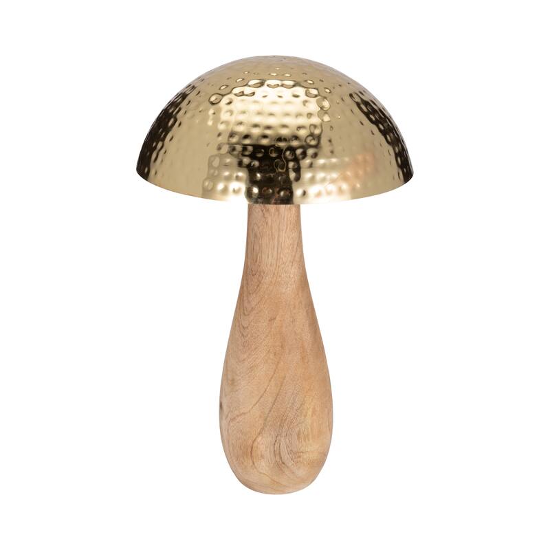 Sagebrook Home Metal Mushroom With Wood Base, Gold, Novelty, Two-Tone, Boheme Decorative Accessories
