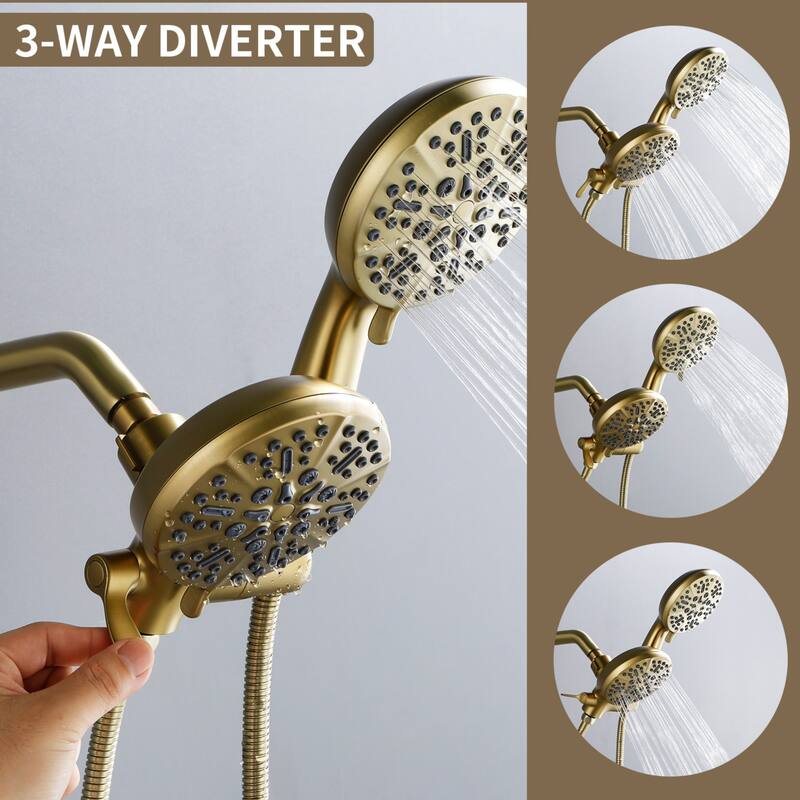 Modland 3-Handle Tub and Shower Faucet Set Dual Head 7-Spray Brass Valve Kit with Alloy Spout