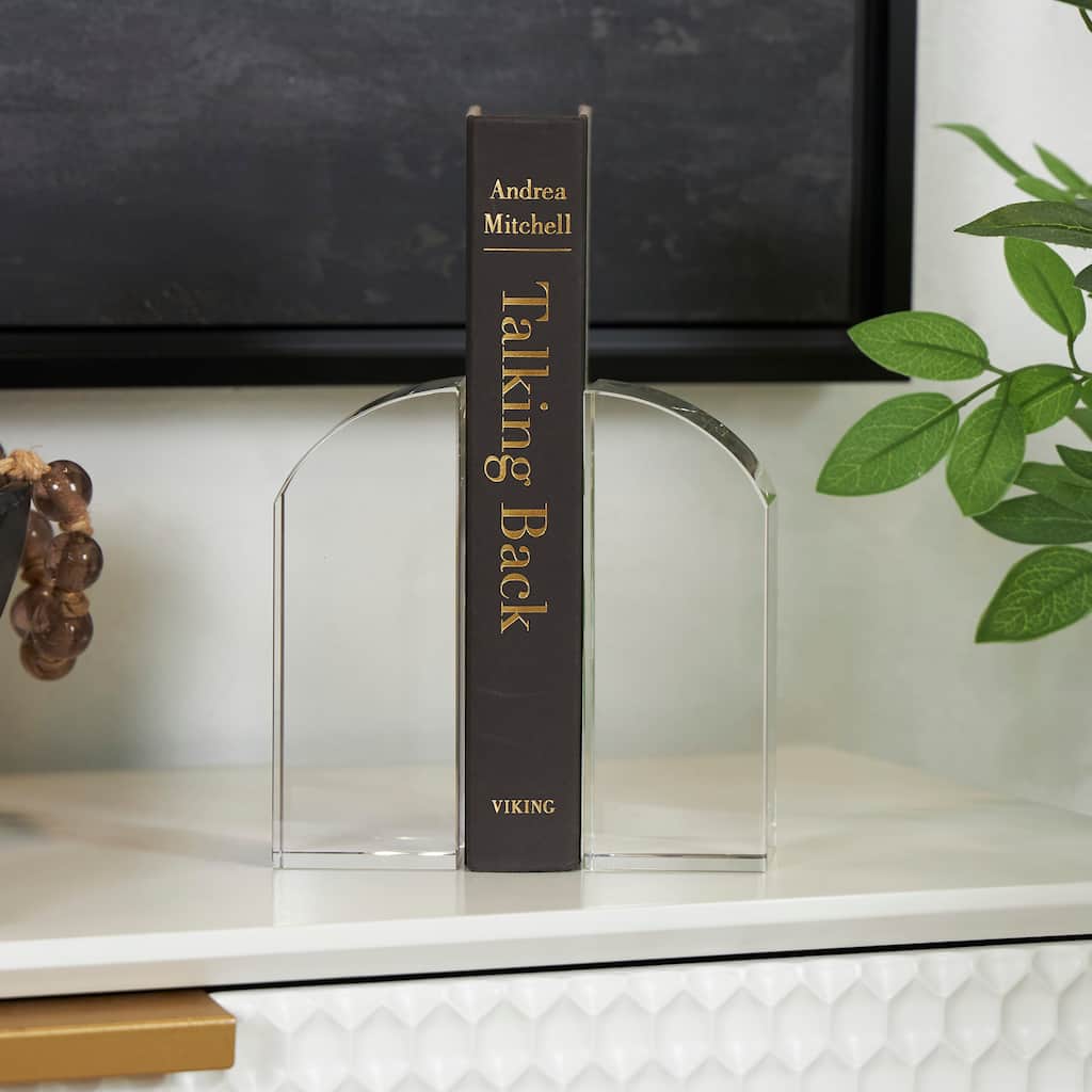 Clear Crystal Arched Geometric Decorative Bookends (Set of 2)