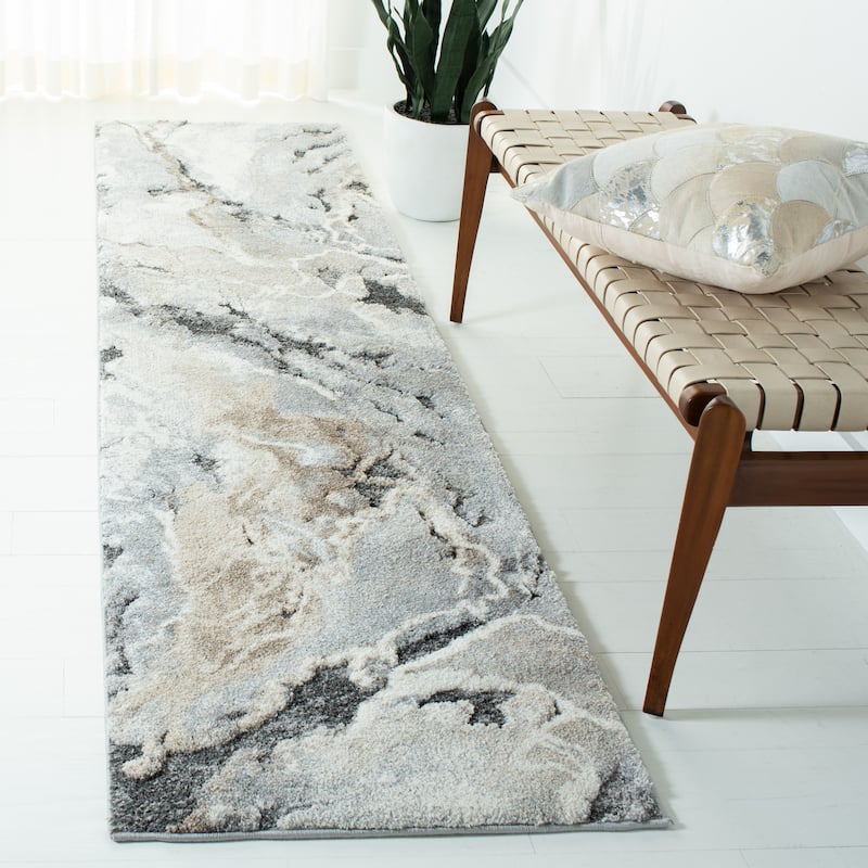 SAFAVIEH Cyrus Shag Kerasoula Abstract 1-inch Thick Rug - 2'2" x 13' Runner - Grey/Beige - Runner