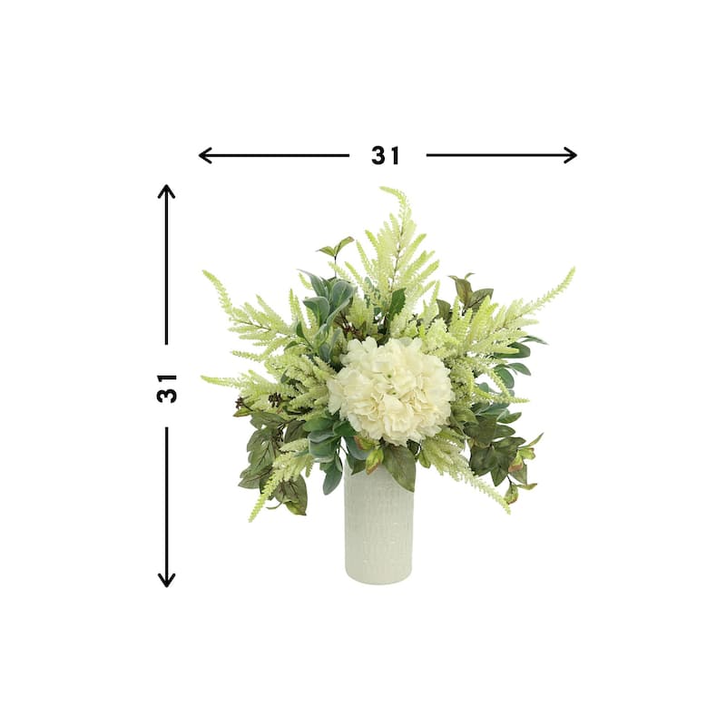 Hydrangea, Lamb's Ear and Astilbe Arrangement in a Tall Vase - White, Green