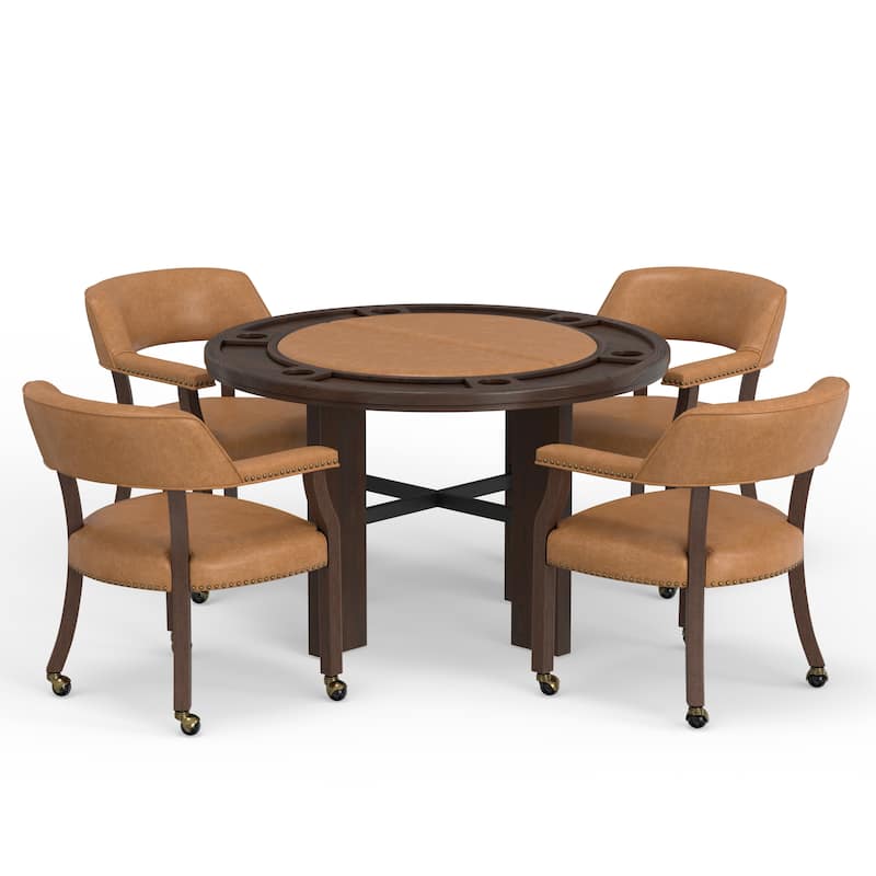 Holliday 48-inch Dining and Poker Game Set in Walnut Finish