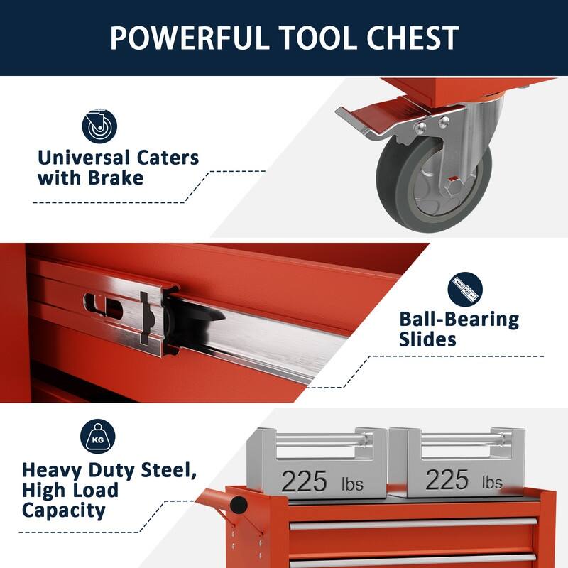 4 Drawers Rolling Tool Chest Metal Tool Cart Storage Cabinet
