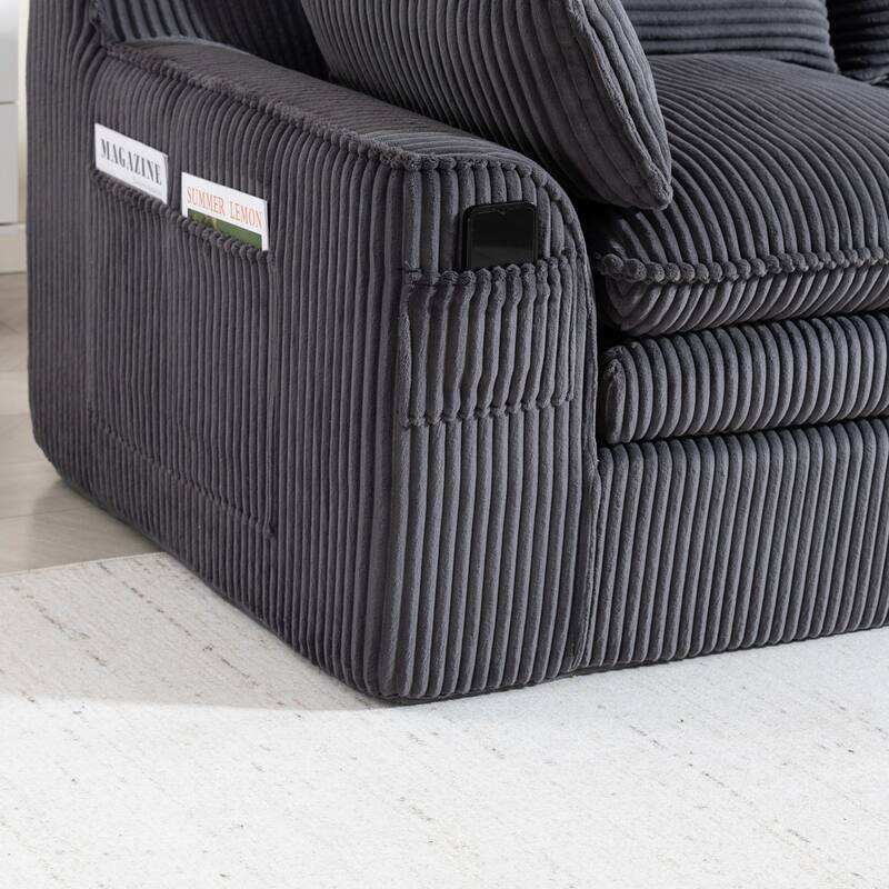 103" L-Shaped Corduroy Boneless Sectional Sofa with Movable Ottoman