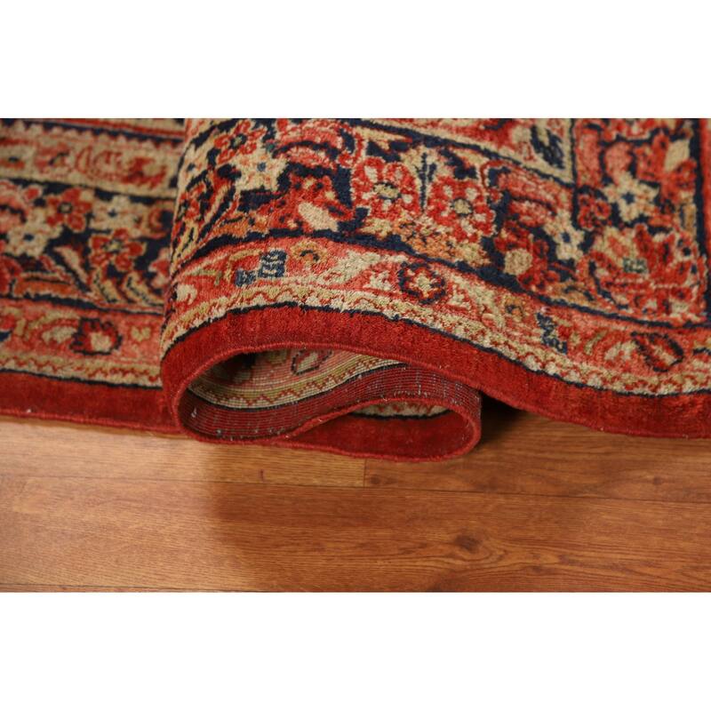 Orange Medallion Sarouk Persian Square Rug Handmade Wool Carpet - 5'1"x 5'2"
