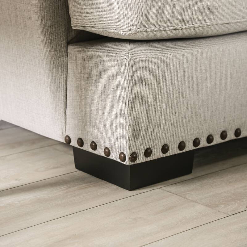 Bule Transitional Light Grey Upholstered Nailhead Loveseat with Pillows by Furniture of America