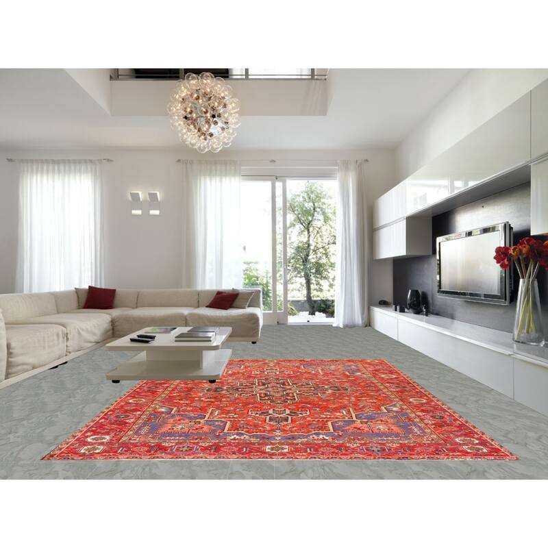 Hand Knotted Oriental 100% Wool Carpet Traditional Medallion Oranges & Rust Heriz Area Rug - 13' 0'' X 10' 3''