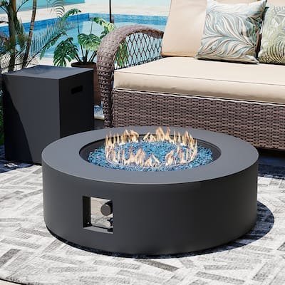 Patio Watcher Outdoor 42in. Iron Fire Pit Table with Propane Tank Cover