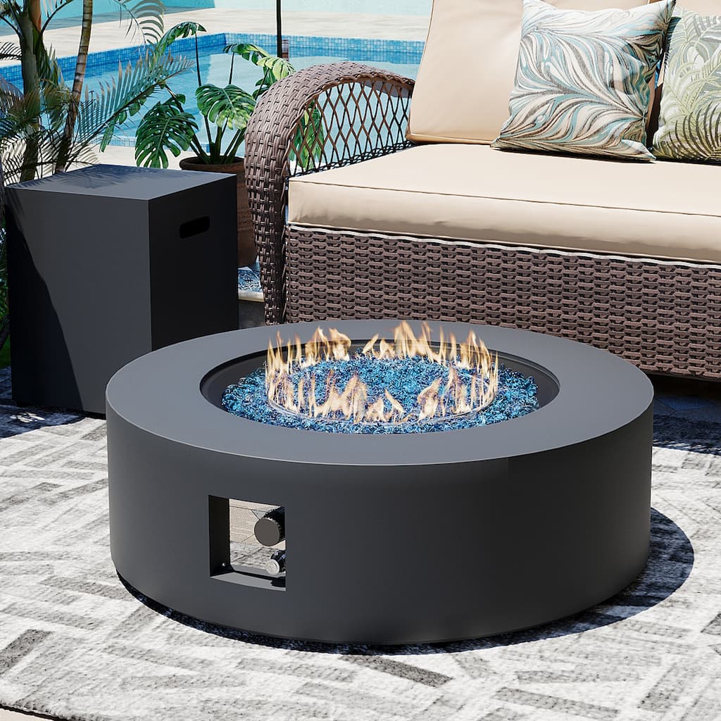 Patio Watcher Outdoor 42in. Iron Fire Pit Table with Propane Tank Cover