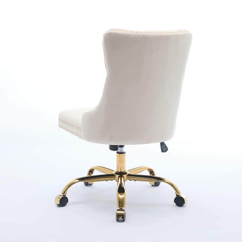 Modern Velvet Swivel Office Chair with Tufted Back/Golden Metal Base