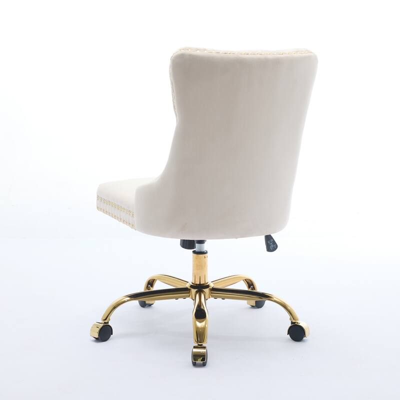 Roomfitters Velvet Tufted Office Chair, Adjustable Swivel Desk Chair with Gold Metal Base and Nailhead Trim