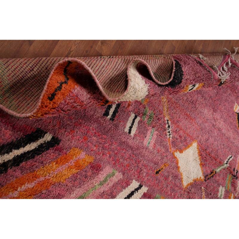 Pink Geometric Moroccan Large Area Rug Hand-Knotted Wool Carpet - 9'10" x 14'7"