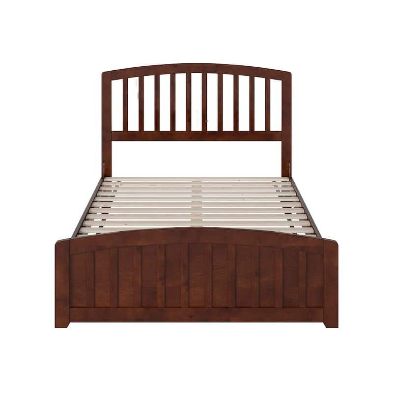 Rustic Wood Platform Bed - Low Profile Full Bed Frame with Footboard - Walnut Finish