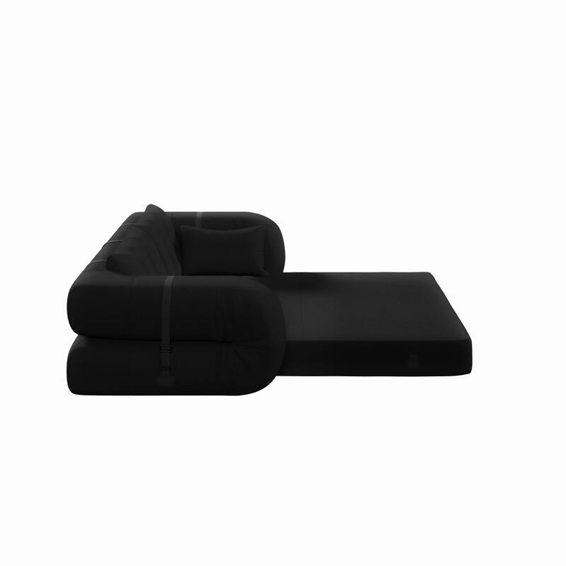 78.7" Foldable Sofa Bed, Teddy Fabric Convertible Floor Sofa Couch with Pillow, Upholstered Loveseat Sleeper Bed for Living Room