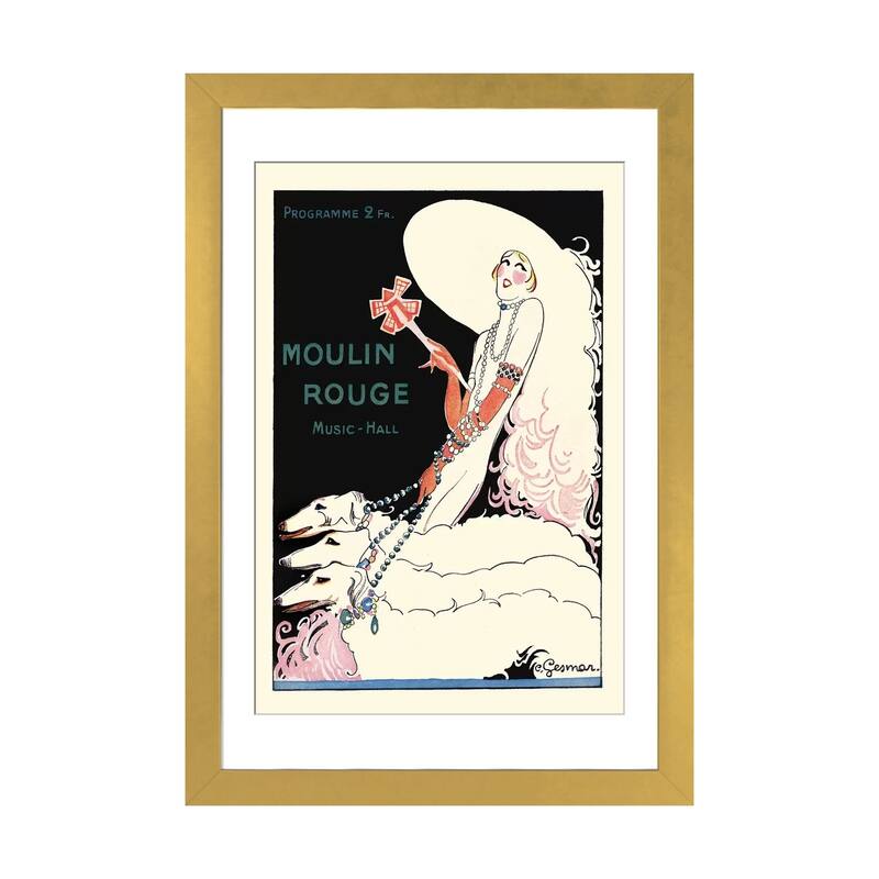 iCanvas "Moulin Rouge Music-Hall Programme, Paris Qui Tourne, 1920s" by Charles Gesmar - Gold - 32x24x1