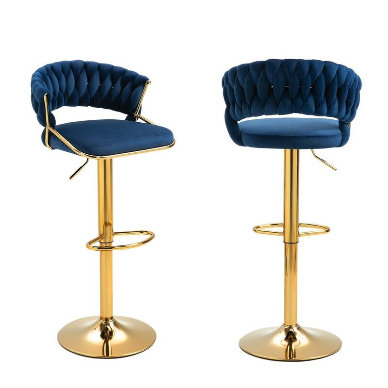 2/4 Set Velvet Adjustable Counter Stools Swivel Bar Stools With Backs - 24"-33"