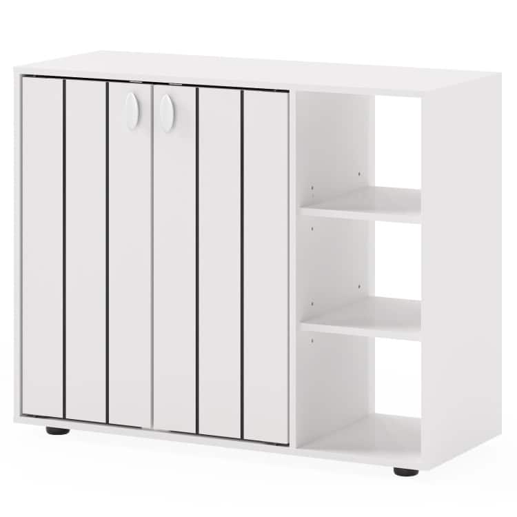 Shoe Storage Cabinet with Doors and Open Shelves Adjustable Wooden Entryway Organizer - 31.5" x 12" x 25.5"