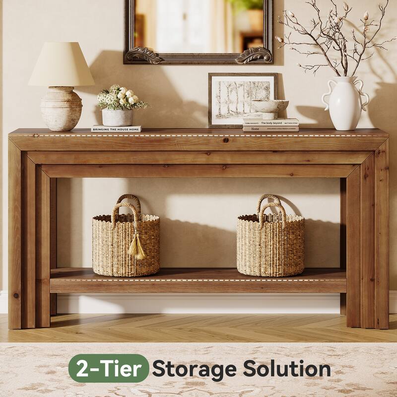 63-Inch Solid Wood Entryway Table, Console Tables with Storage Shelf, Entry Furniture for Entrance, Hallway, Living Room