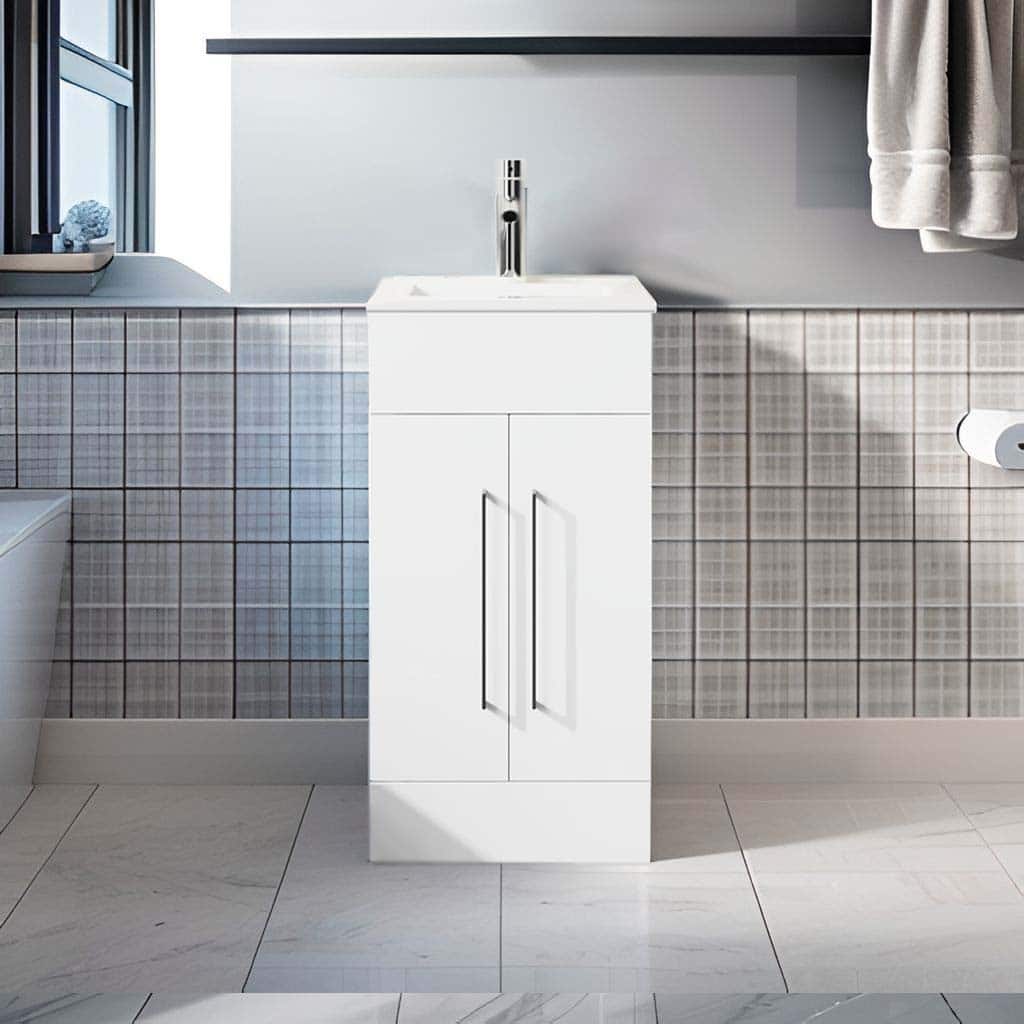 GDFStudio - Julian Compact Freestanding Bathroom Vanity with Ceramic Sink and Two-Door Storage Cabinet
