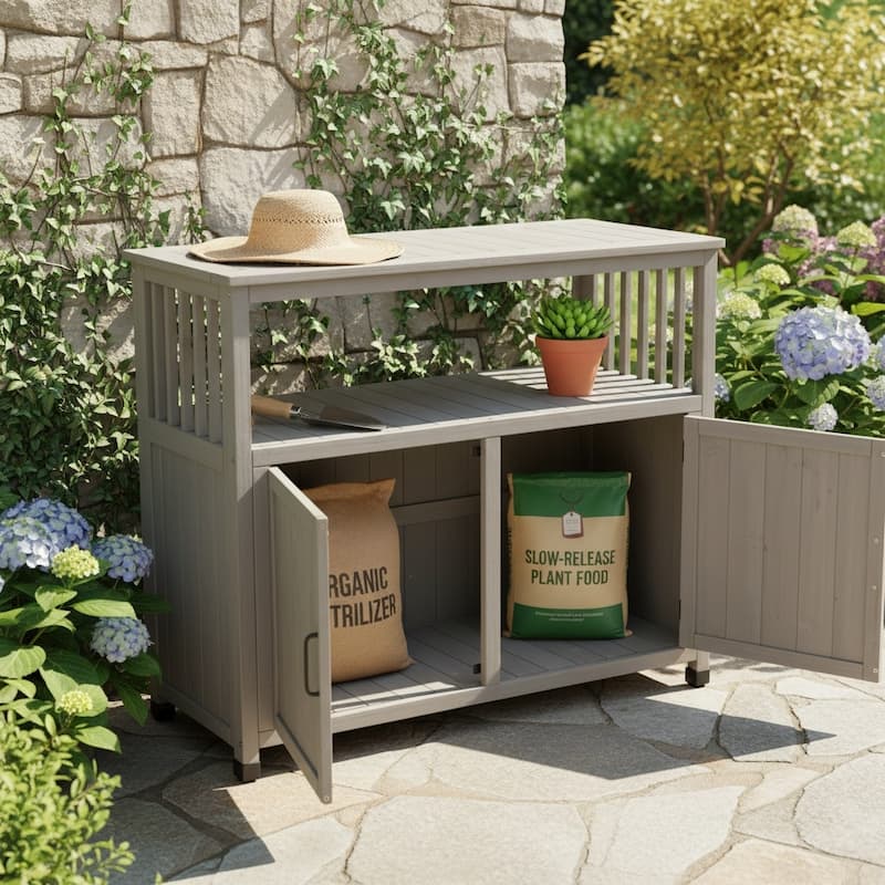 GDFStudio - Harbor Outdoor Solid Fir Wood Storage Bar Table with Slatted Design