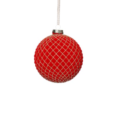 Flocked Glass Ball Christmas Ornaments with Gold Accents, Set of 6, 4"