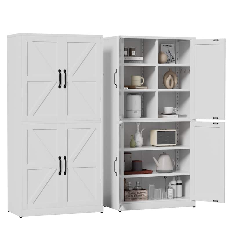 White Steel Kitchen Pantry Storage Cabinet with Adjustable shelves, heavy-duty country cabinet for kitchens, bathrooms