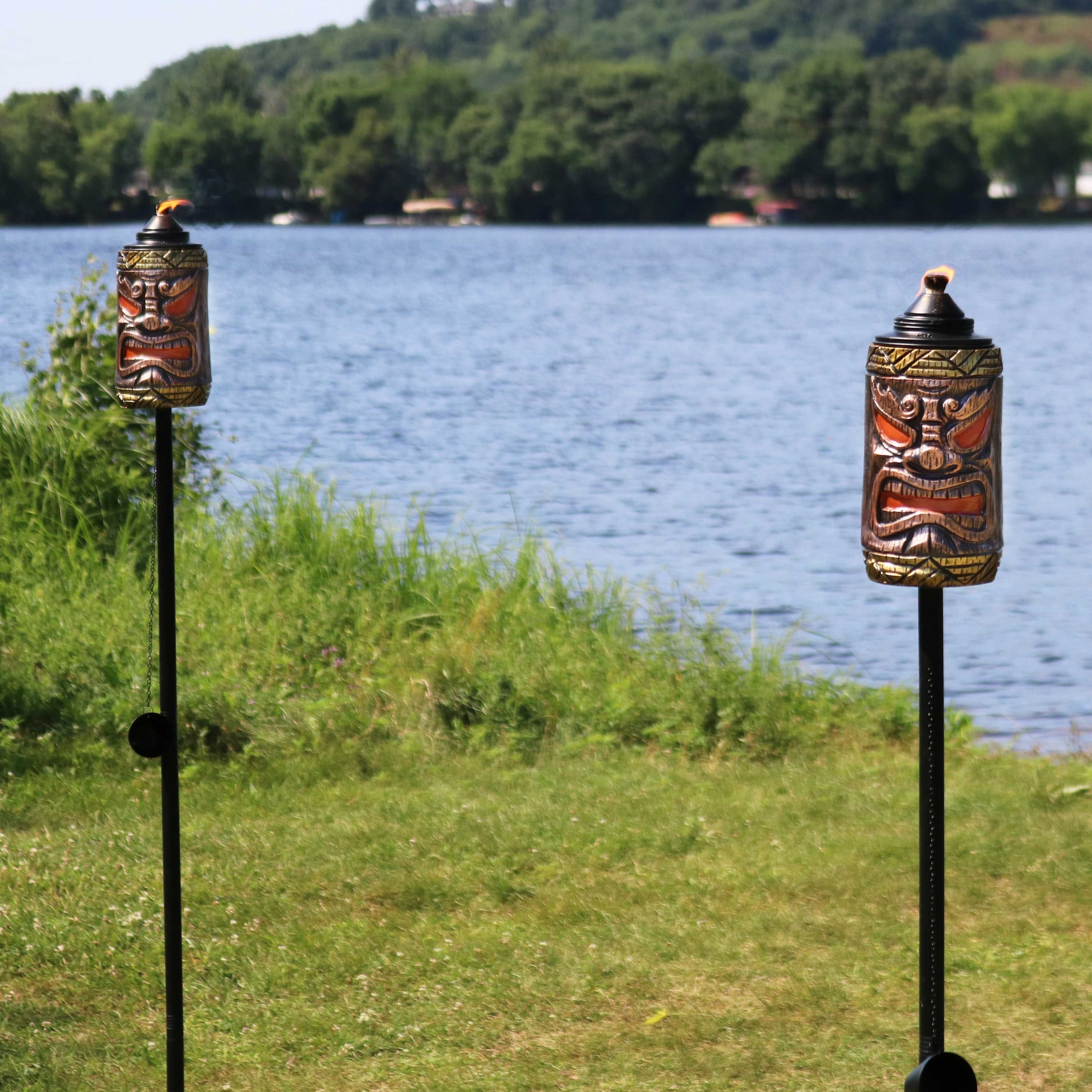 3 in 1 Tiki Face Outdoor Lawn Torch 2 Sets of 2 4 Torches