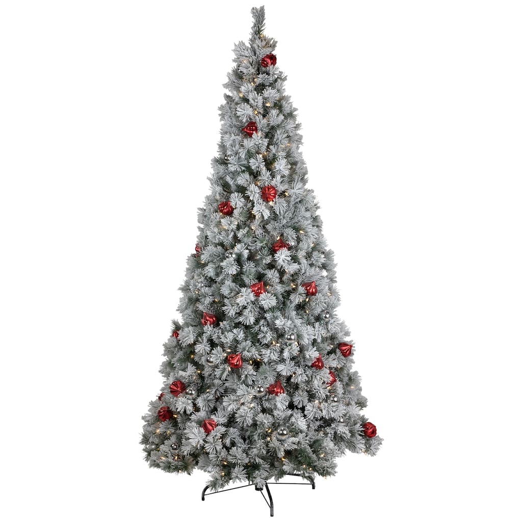 Snowy Bristle Pine Artificial Christmas Tree 7' Warm White LED Lights - 7 Foot