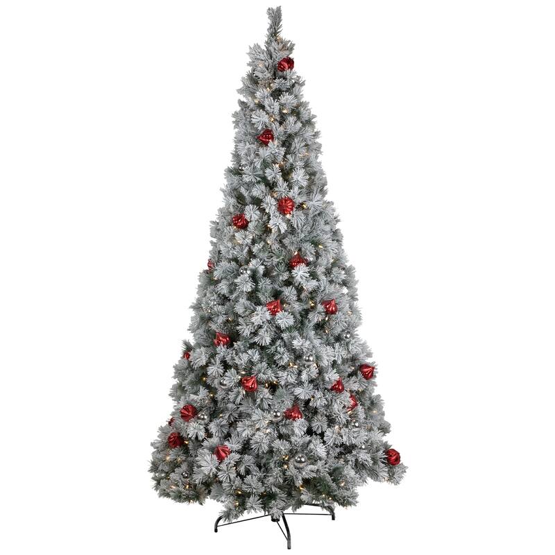 Snowy Bristle Pine Artificial Christmas Tree 7.5' Warm White LED - 7.5 Foot
