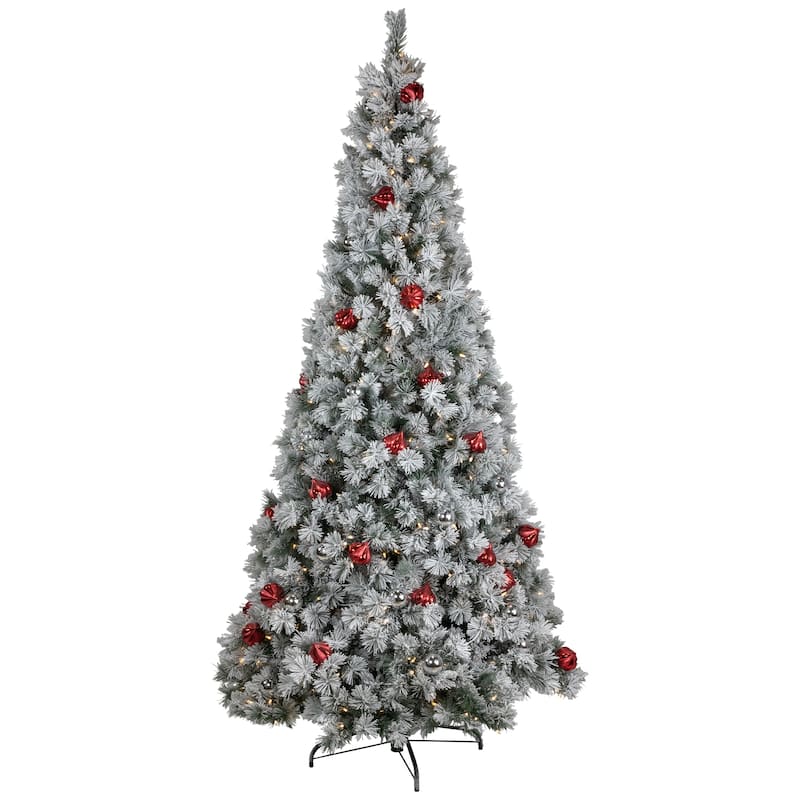 Pre-Lit Snowy Bristle Pine Artificial Christmas Tree -Warm White LED Lights - 7 Foot