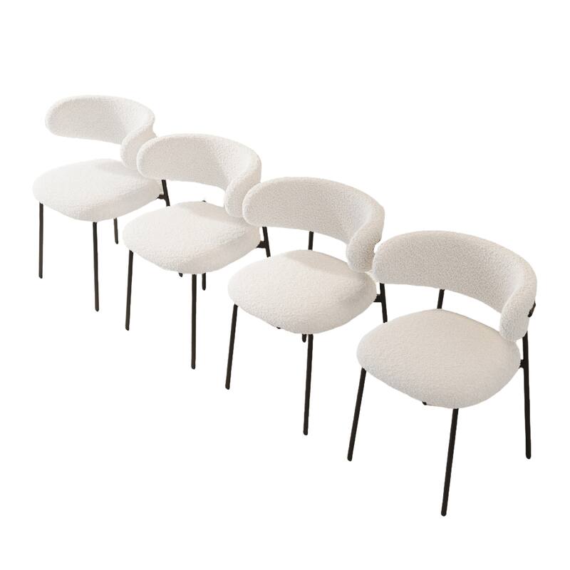White Modern Dining Chairs, Teddy Velvet with Metal Legs