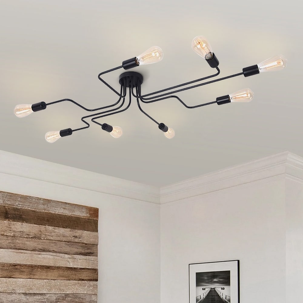 8 Light Modern Black Linear Sputnik Semi Flush Mount Light Industrial Spider Ceiling Light On Sale Bed Bath Beyond 40541373