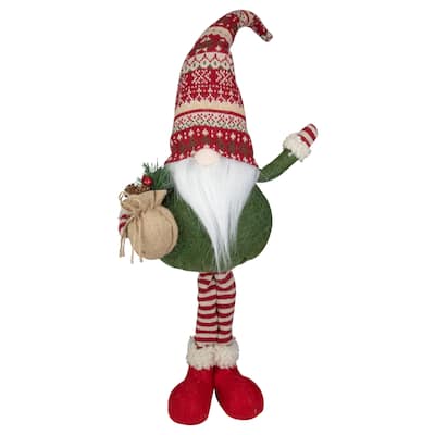 27" Red and Green Standing Gnome Tabletop Christmas Decoration with Gift Bag