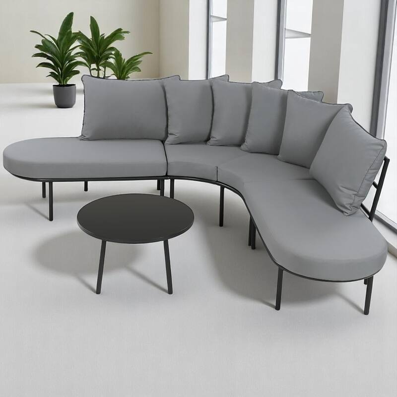 Outdoor Patio Furniture Set - 6-Piece Modular Sectional Sofa - Durable Patio Seating for Garden, Backyard - Gray