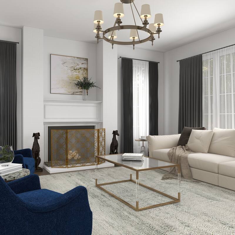 Gold Metal Foldable Mesh Netting 3 Panel Geometric Fireplace Screen
