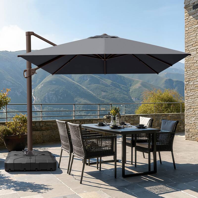 Outdoor 10x12.5 FT Patio Cantilever Umbrella with Weighted Base - Dark Grey