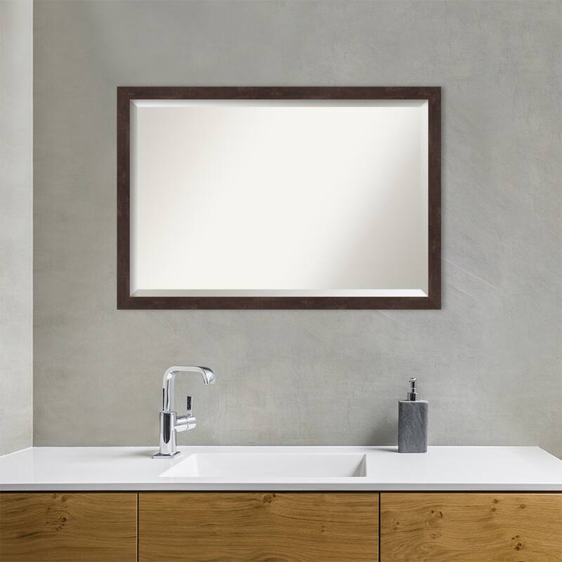 Beveled Wood Bathroom Wall Mirror - Fresco Dark Walnut Frame