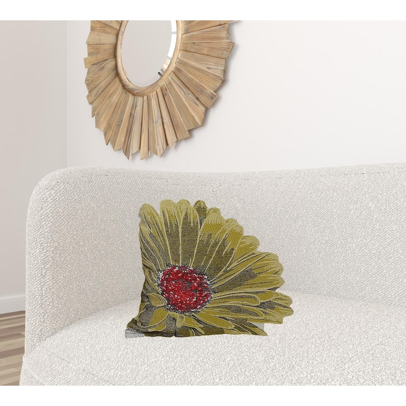 18"x18" Yellow Polyester and Cotton blend Floral Zippered Pillow