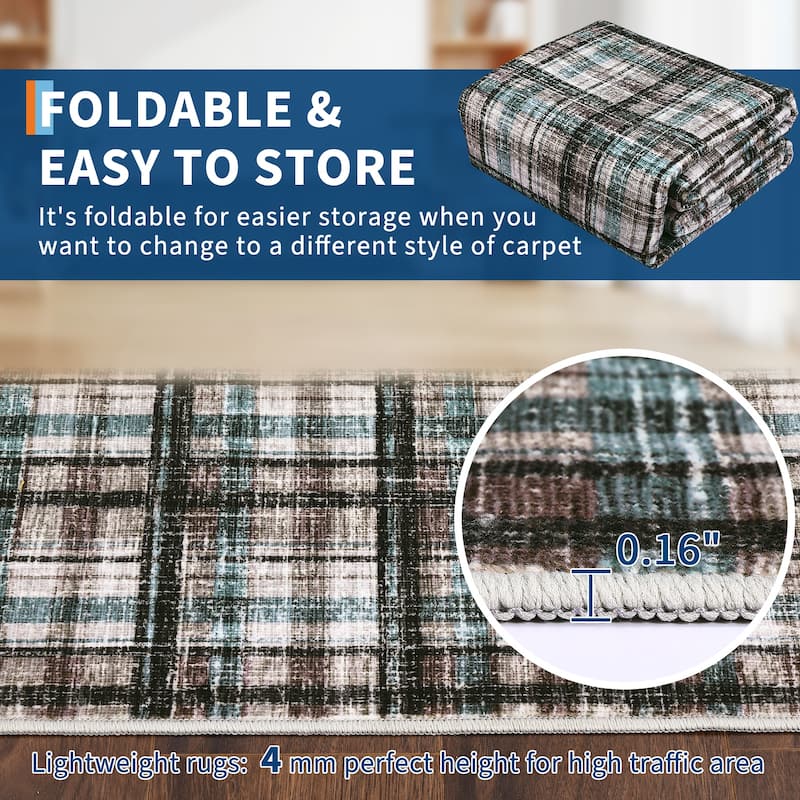 Garvee Timeless Check Washable Area Rug