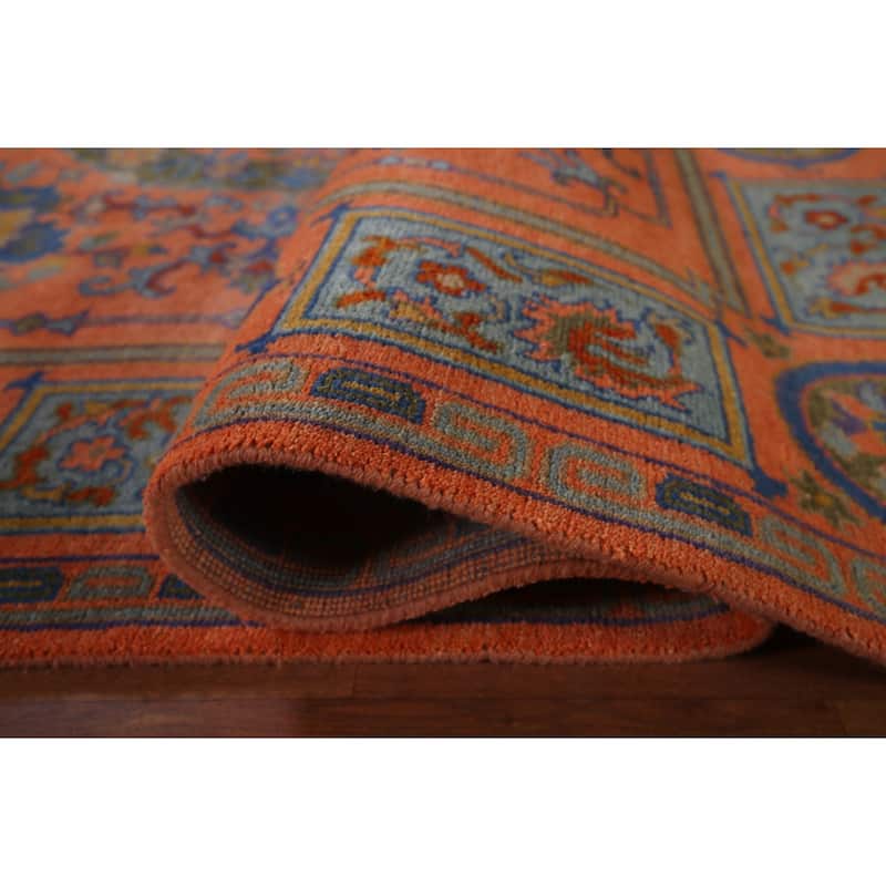 Orange Geometric Khotan Oriental Area Rug Hand-Knotted Wool Carpet - 8'10"x 11'10"