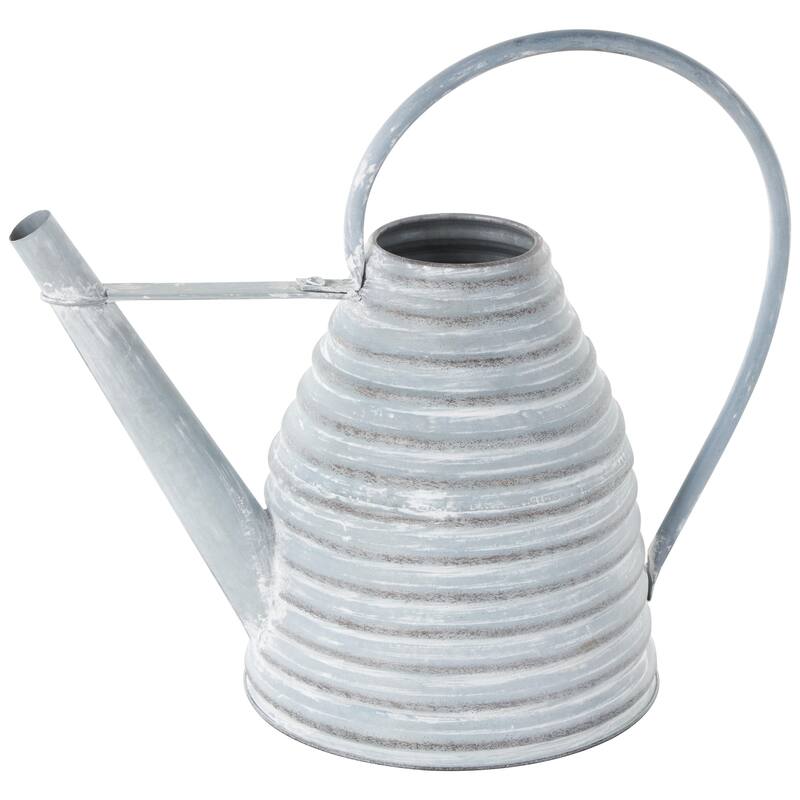 Metal Watering Can Beehive Shaped Watering Can Indoor Outdoor Planter with Large Loop Handle - Gray or Cream - Roche River Decor - Gray