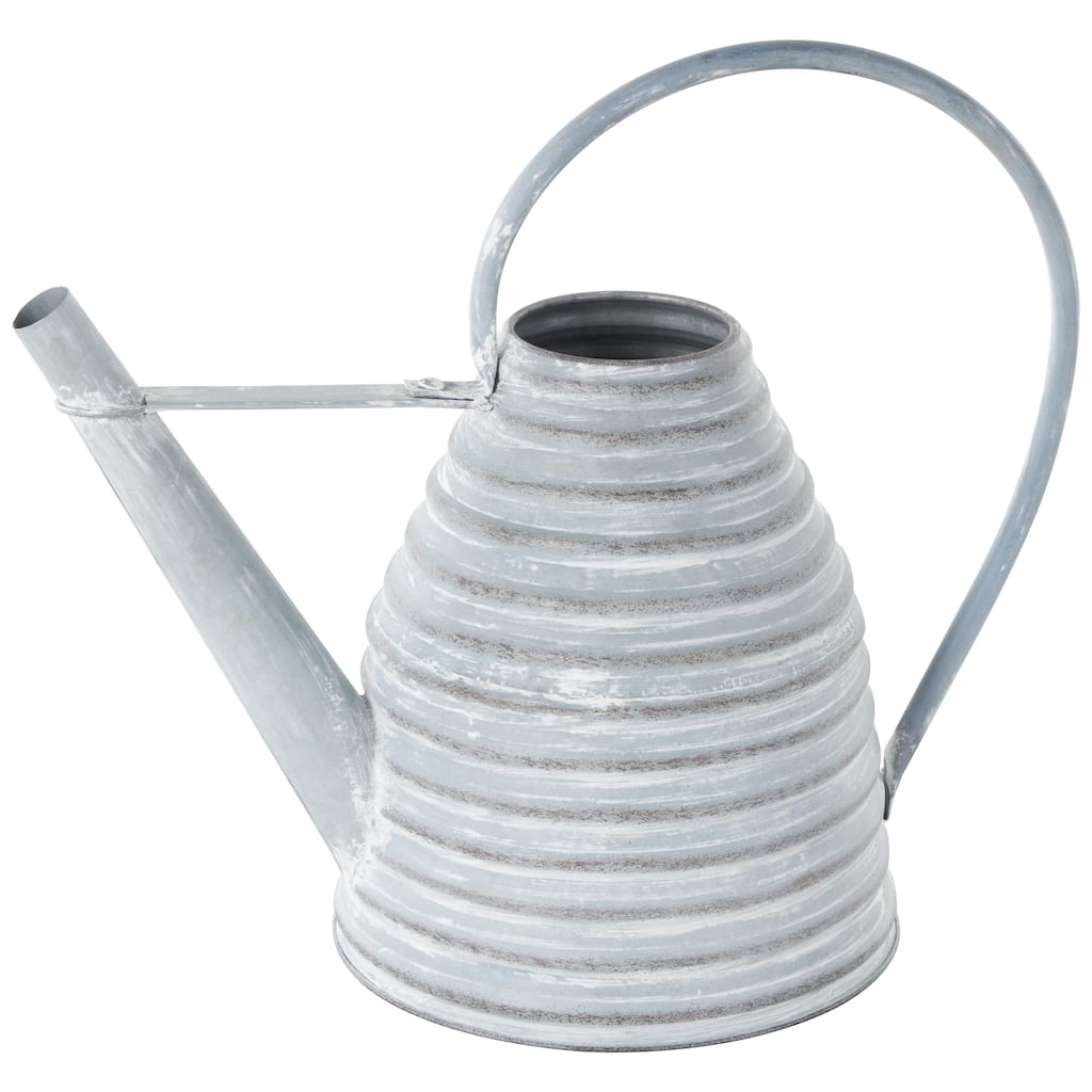 Metal Watering Can Beehive Shaped Watering Can Indoor Outdoor Planter with Large Loop Handle - Gray or Cream - Roche River Decor