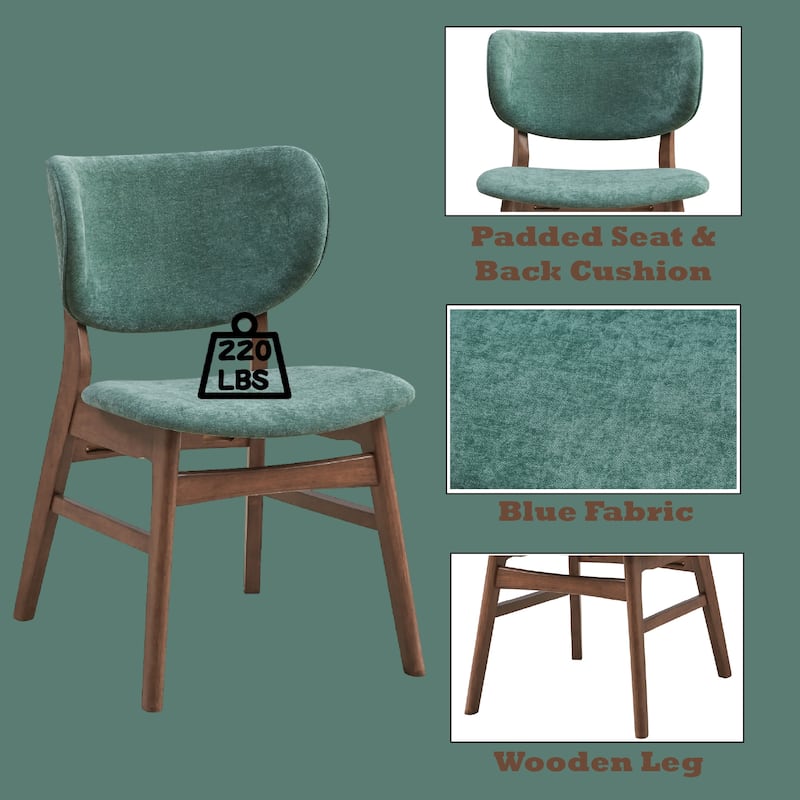 Fabric Upholstered Side Chair Set of 2 with Wood Finish Padded Seat