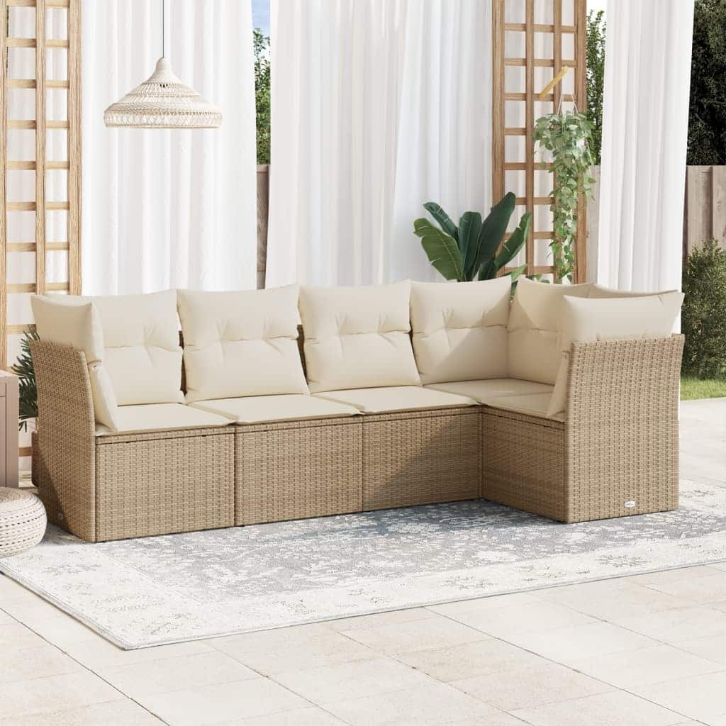 vidaXL Garden Sofa Set Beige Poly Rattan, Powder-Coated Steel Large - 24.4 x 24.4 x 27.2