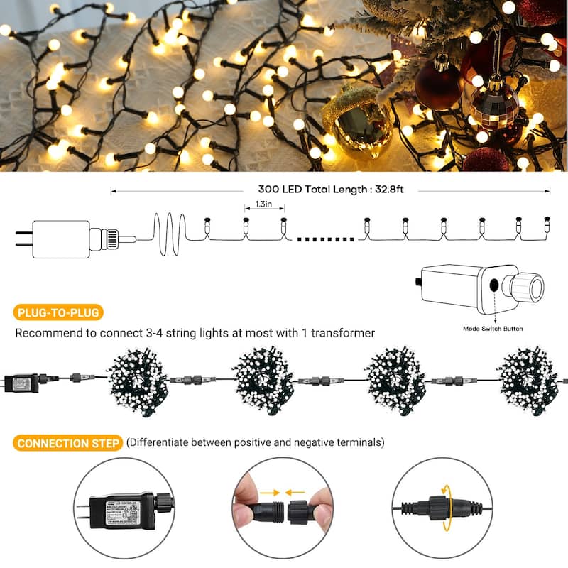 32.8/65.6FT Outdoor LED Pulg In 300/550-Bulb Mini String Lights