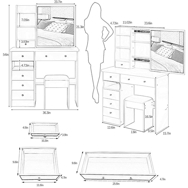 KISRAIS 37" Fashion Vanity Desk with Mirror