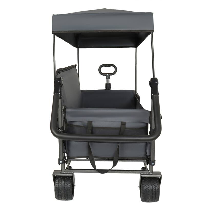 3-in-1 Folding Wagon Cart with Bench Seat & Canopy & Storage, 500lbs Heavy-Duty, 180L Capacity, All-Terrain Wagon