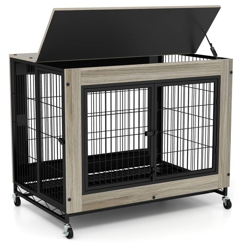 Gymax Dog Crate Furniture Industrial Dog Kennel w/ Flip-up Top