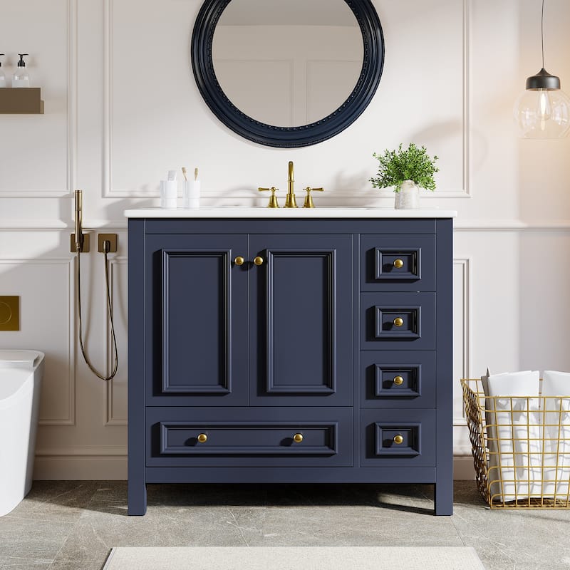 30 Inches Modern Bathroom Vanity with Sink, Vanity Cabinet with Drawer and Door Organizer - 36 In - Blue